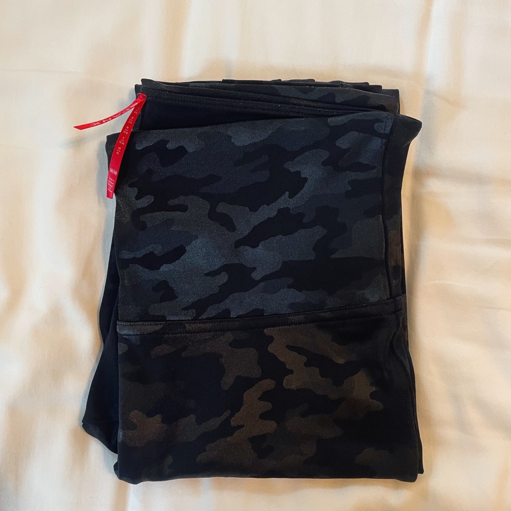 Spanx Faux Leather Black Camo Leggings